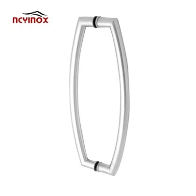 Poignée de traction incurvée dos à dos montée sur verre en acier inoxydable de style support britannique de 17 po